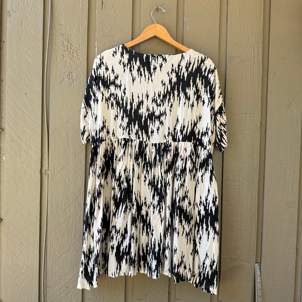 Ganni Chelsea Dress Small Black White Abstract Ikat Mini Viscose Short Sleeve - Picture 8 of 8